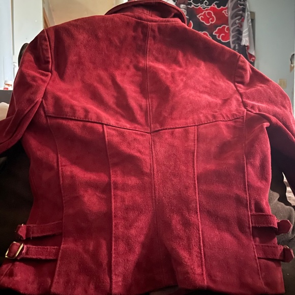 Maroon genuine suede leather jacket - Picture 2 of 5